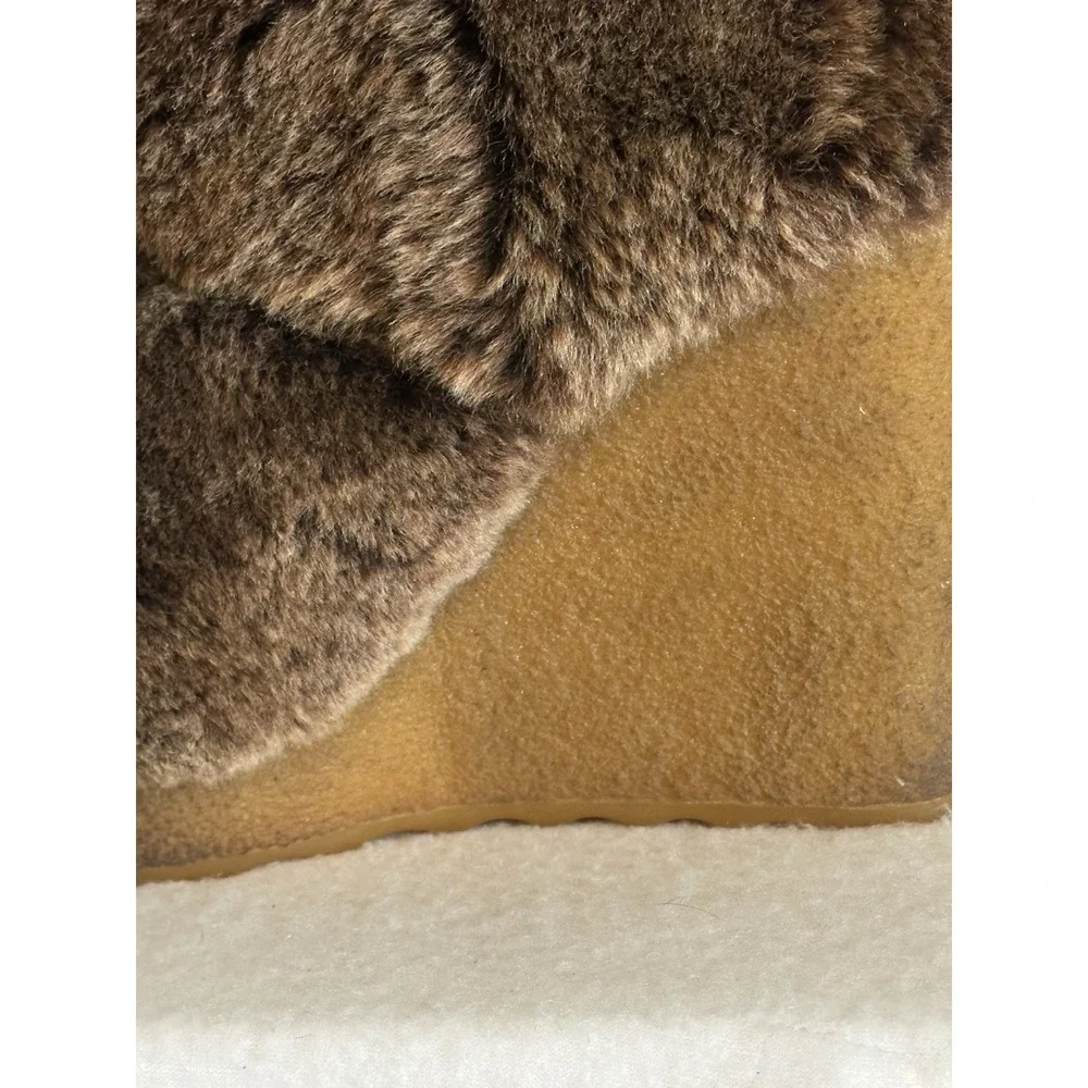 Tory Burch Womens 7 Kiki Sheep Shearling Fur Wedge Heel Boots Brown Pull On